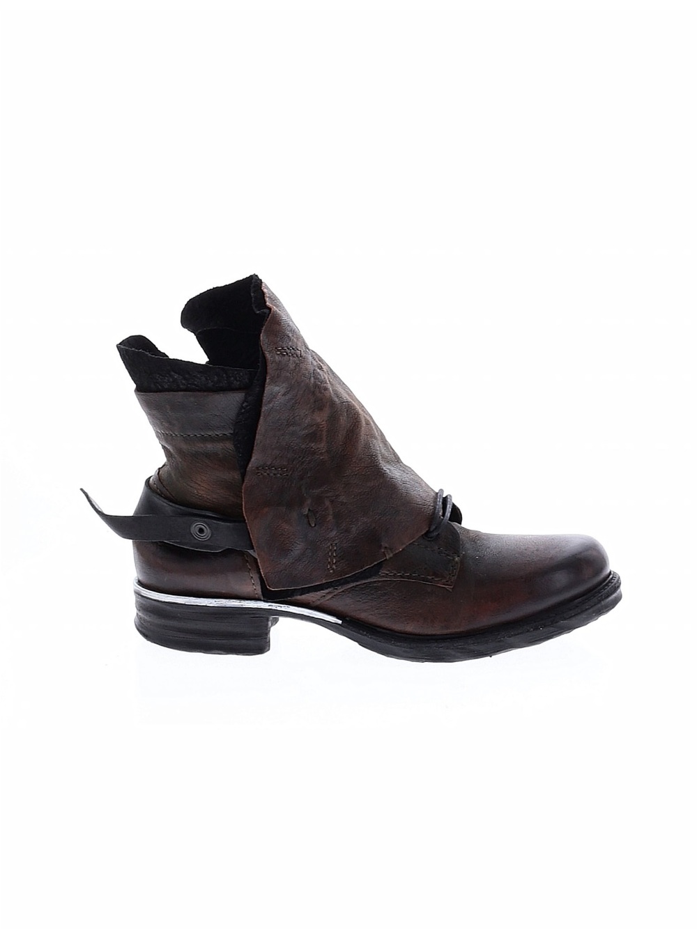 A.S.98 Distressed Brown Leather Fold-Over Ankle Boot